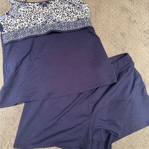 Lands' End Women's Navy and White Swim Pajamas